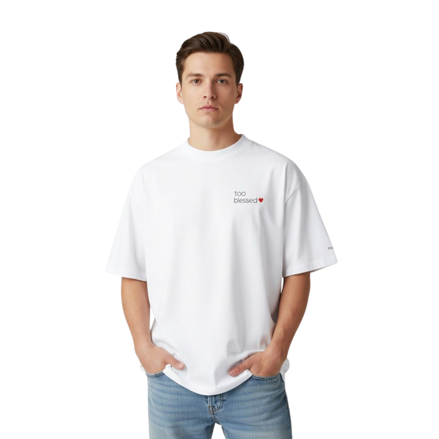 WAY TOO BLESSED TO BE STRESSED - Fine Art Unisex organic oversized high neck t-shirt