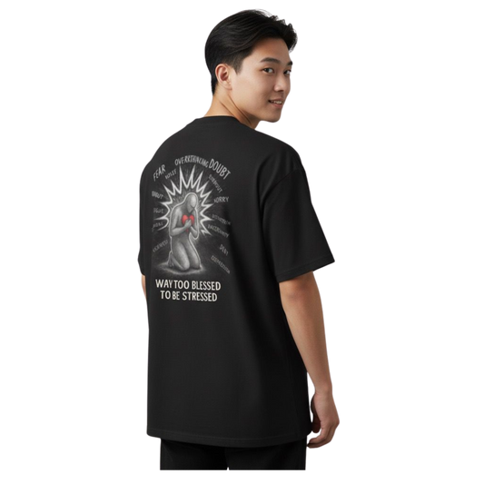 WAY TOO BLESSED TO BE STRESSED - Unisex organic oversized high neck t-shirt