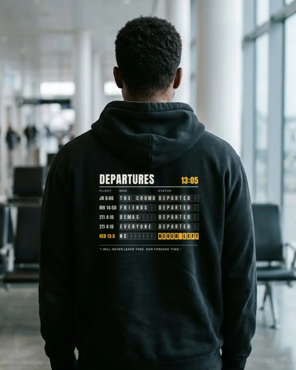 He Never Left Hoodie, back