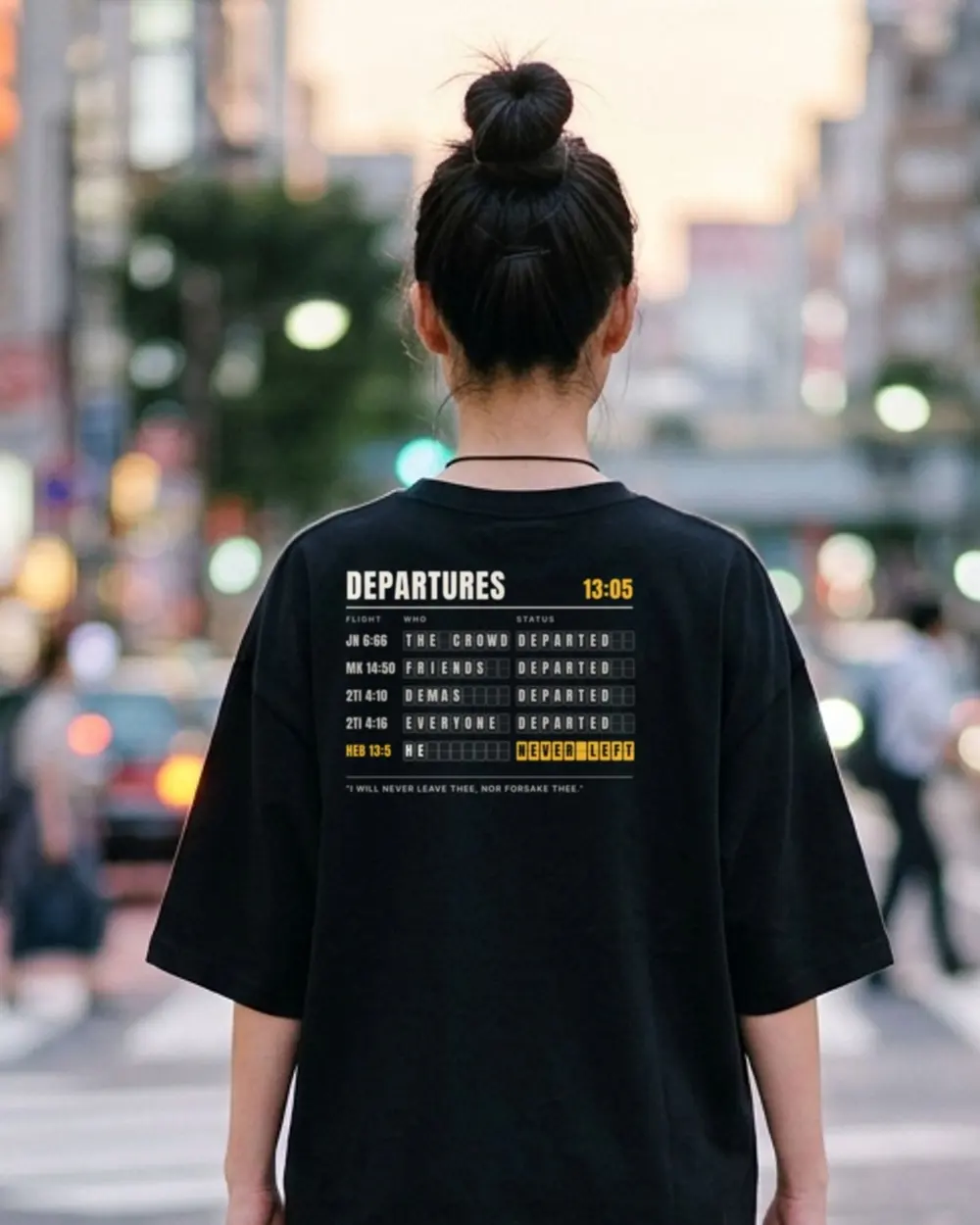 He Never Left Oversized Tee, back