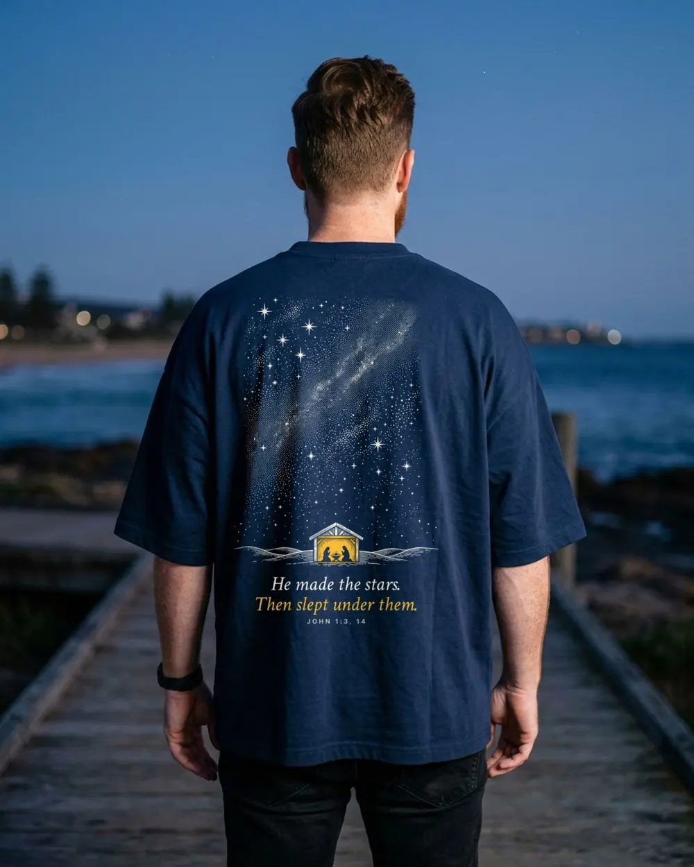 He Made The Stars Oversized Tee, back