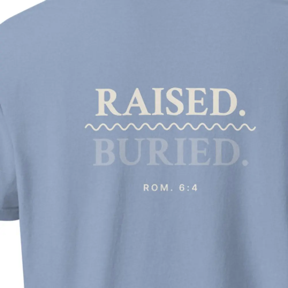 Buried. Raised. Tee, the design up close