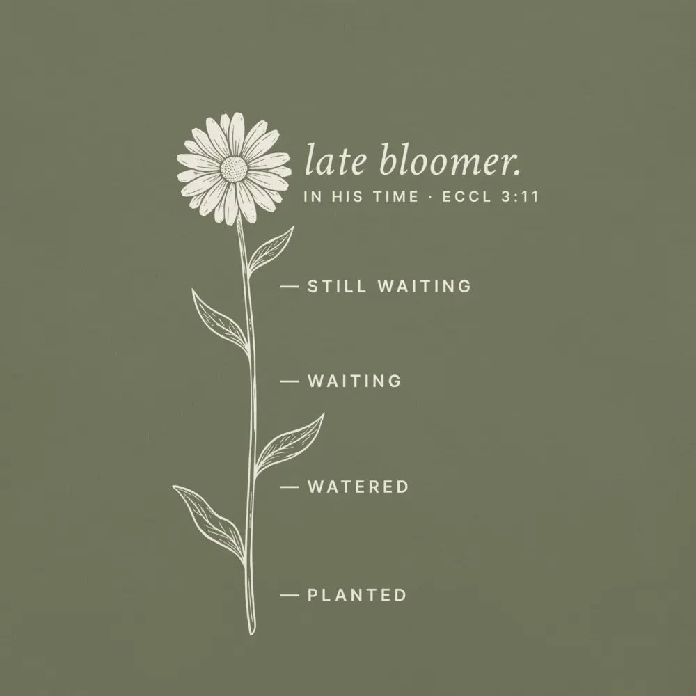 Late Bloomer Tee, the design up close