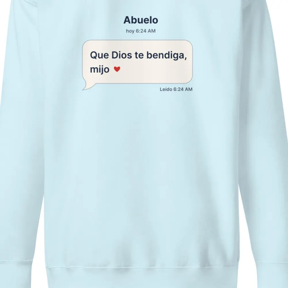 Abuelo’s Text Crewneck (mijo), the design up close