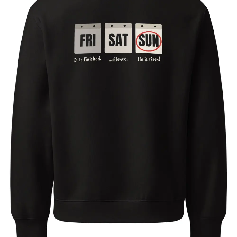 Sunday’s Coming Oversized Sweatshirt, the design up close
