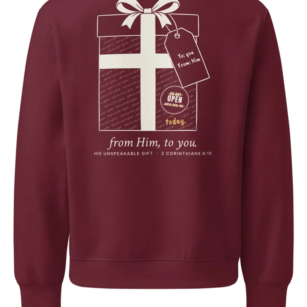 From Him, To You Oversized Sweatshirt, the design up close
