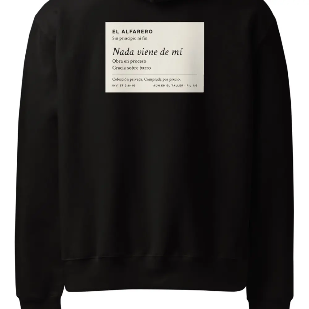 Nada Viene de Mí Oversized Hoodie, the design up close
