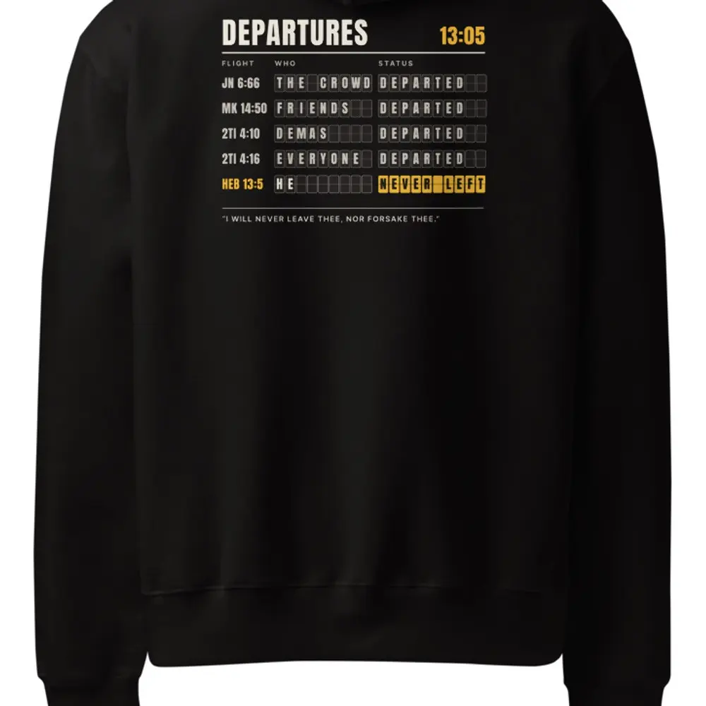 He Never Left Oversized Hoodie, the design up close