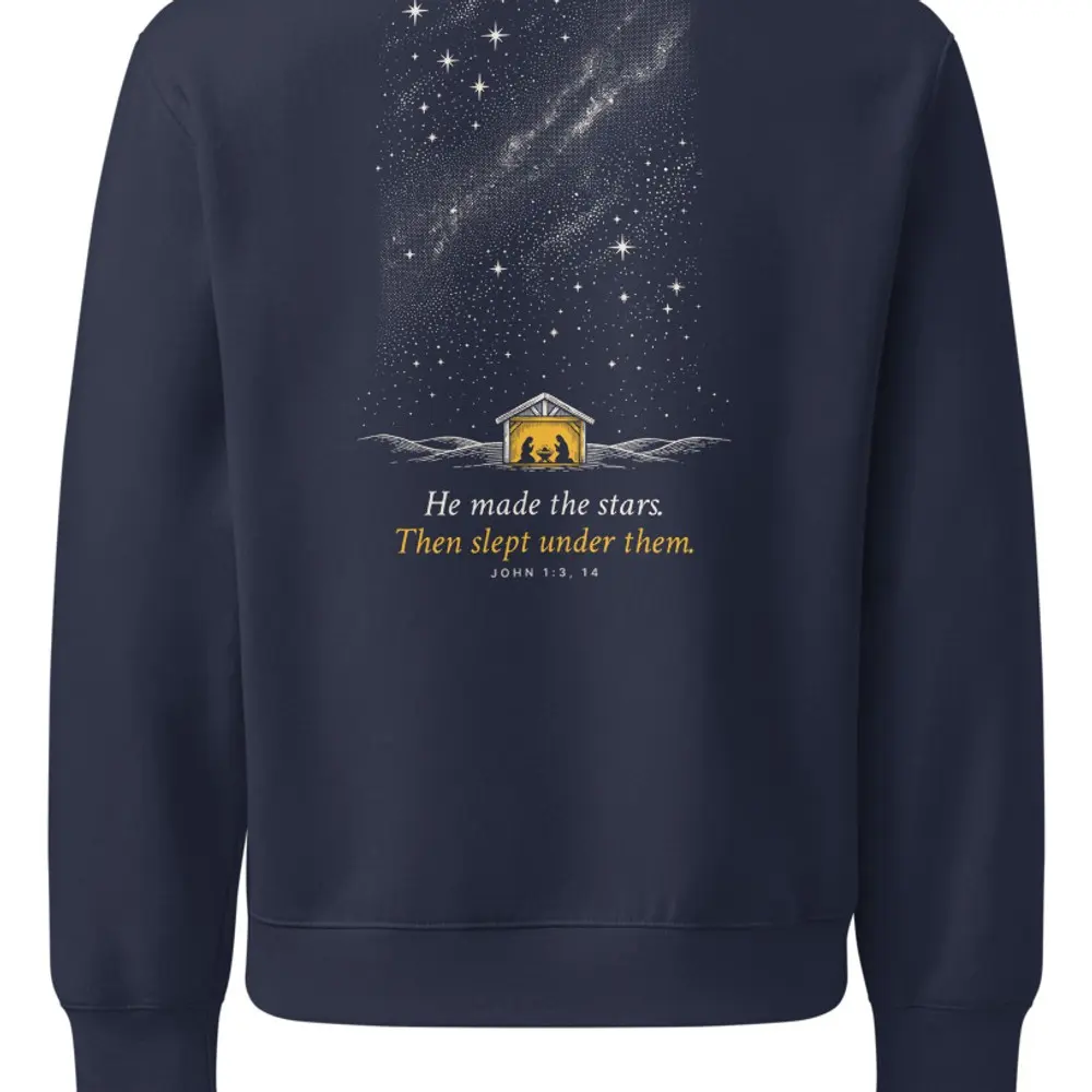 He Made The Stars Oversized Sweatshirt, the design up close